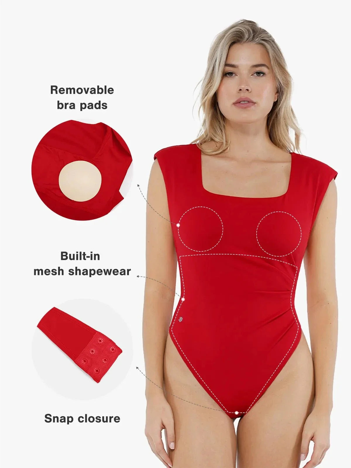 Shapewear Square Neck Padded Shoulder Slimming Bodysuit
