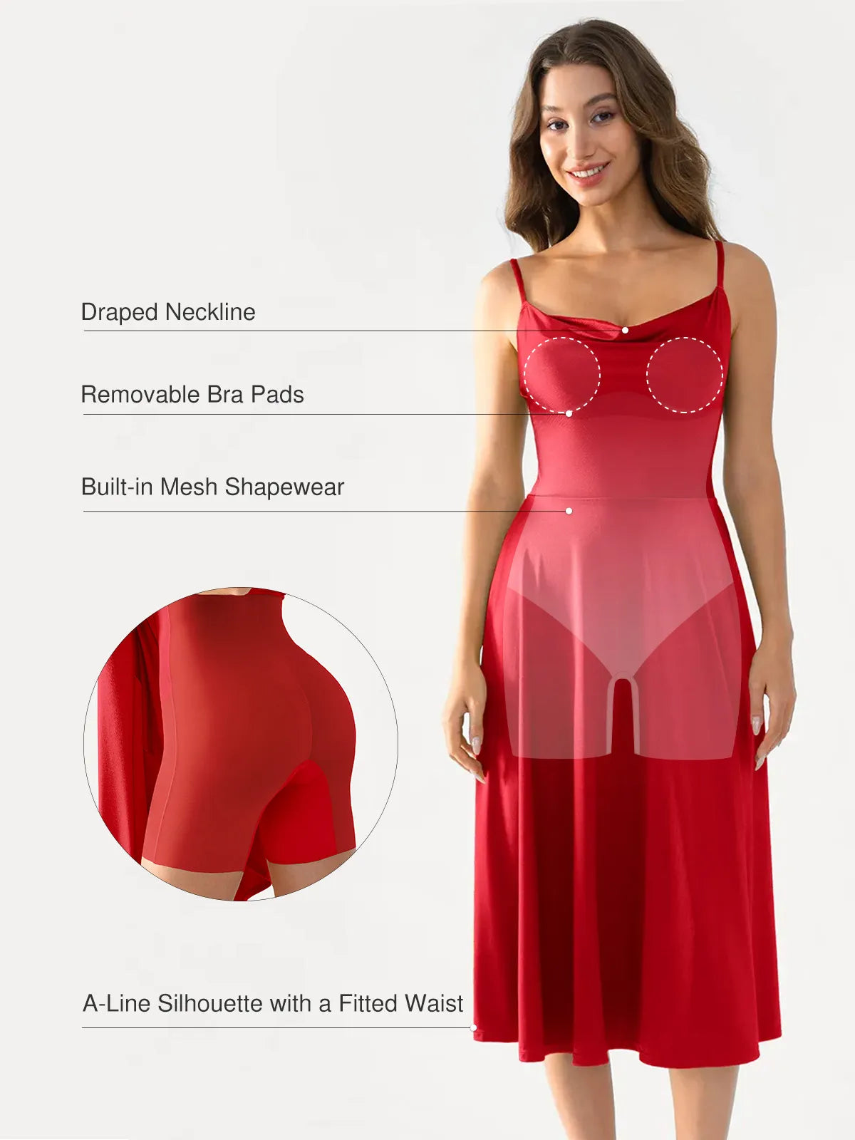 Shapewear Cowl Neck Strappy Fit & Flare Midi Dress
