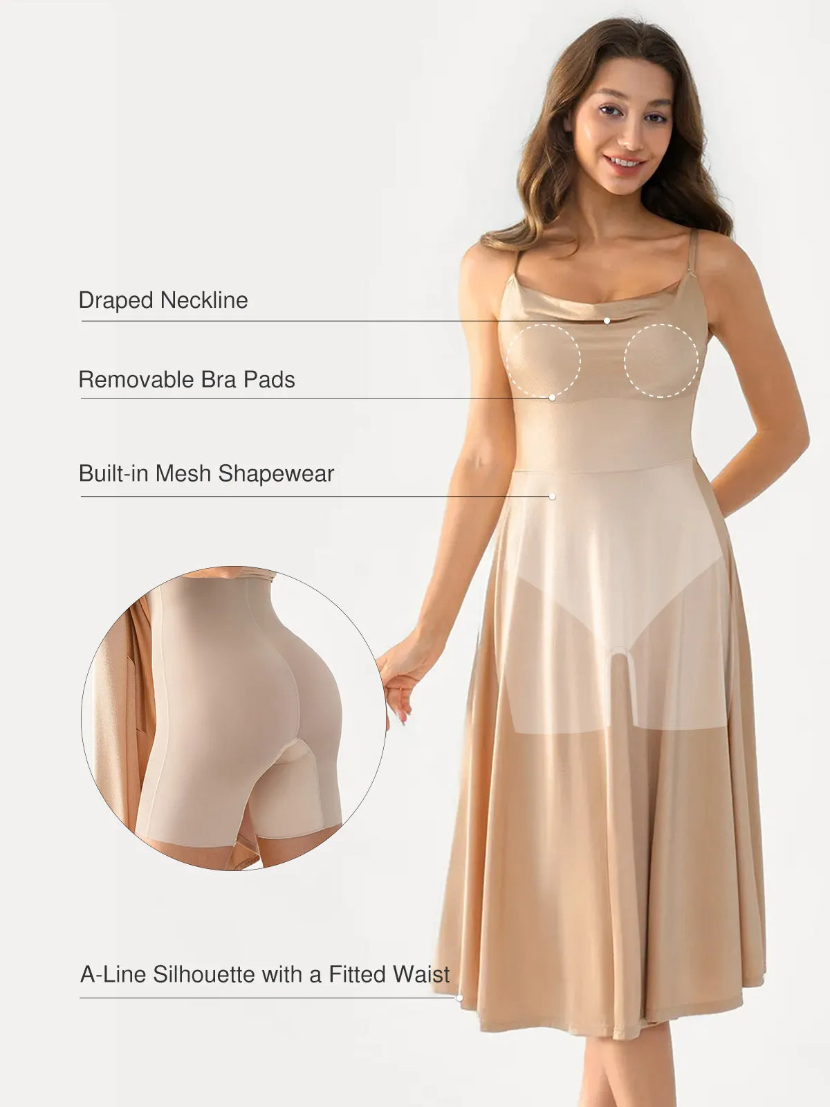 Shapewear Cowl Neck Strappy Fit & Flare Midi Dress
