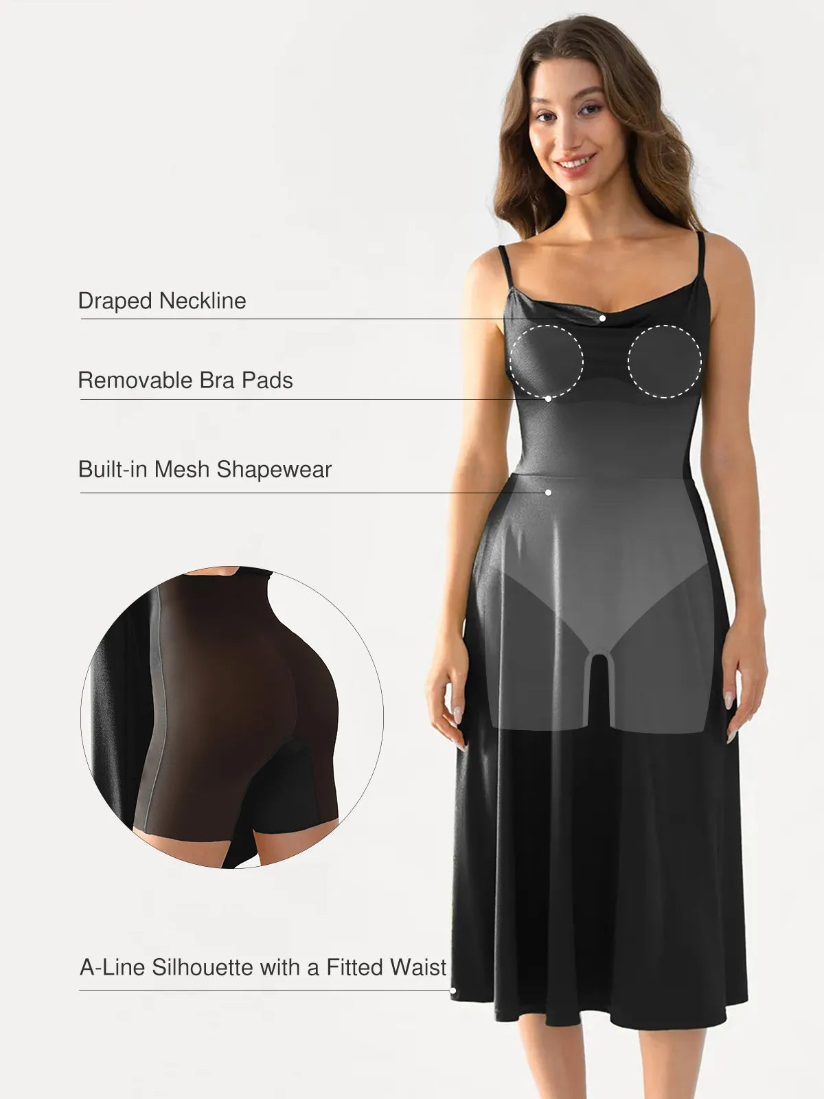 Shapewear Cowl Neck Strappy Fit & Flare Midi Dress