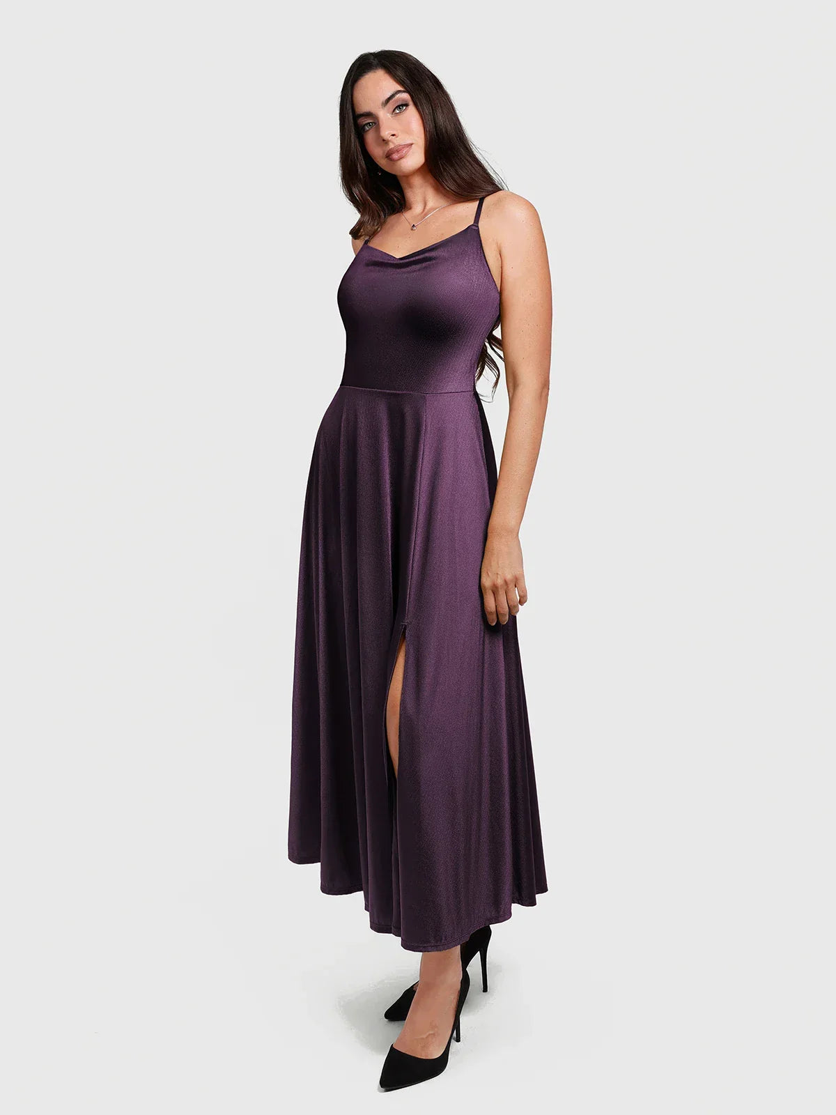Shapewear Strappy Cowl Neck Fit & Flare Maxi Dress