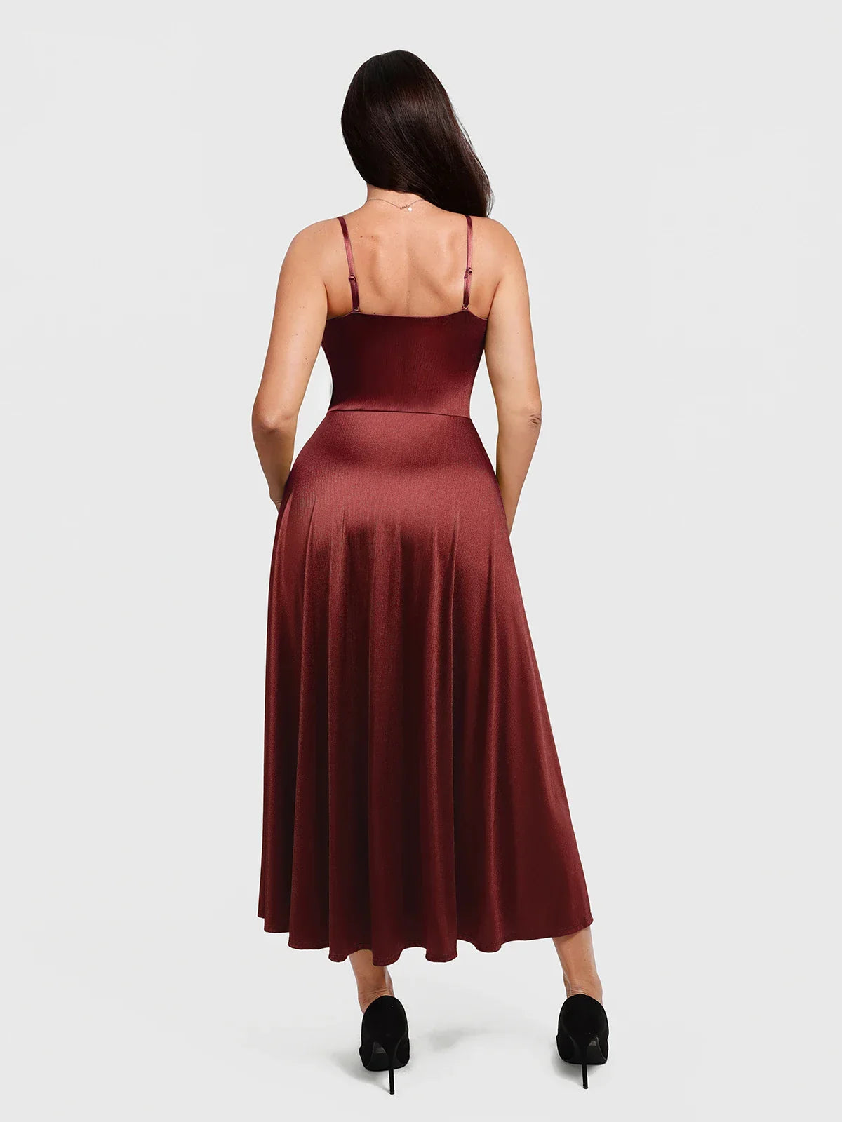 Shapewear Strappy Cowl Neck Fit & Flare Maxi Dress
