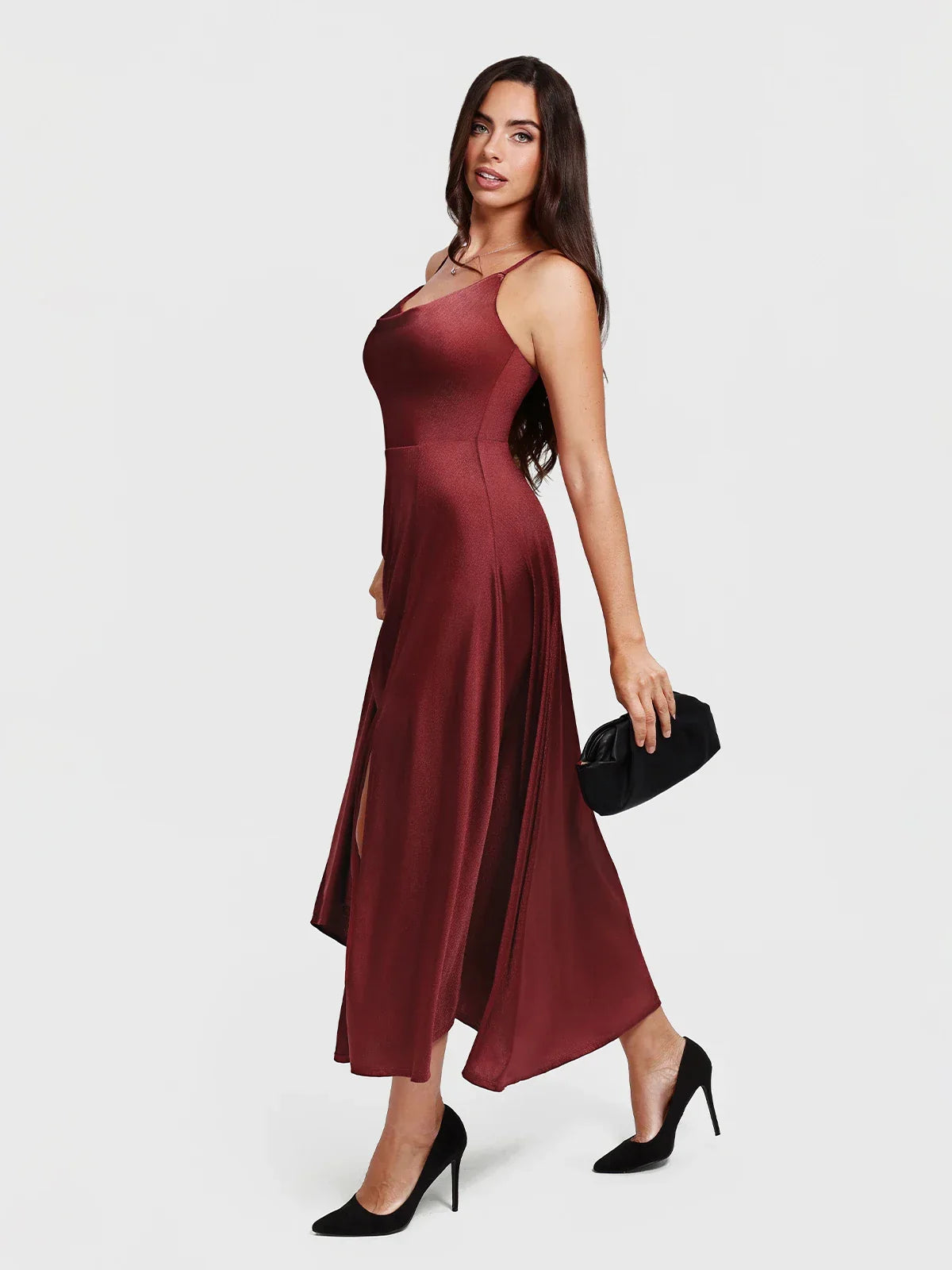 Shapewear Strappy Cowl Neck Fit & Flare Maxi Dress