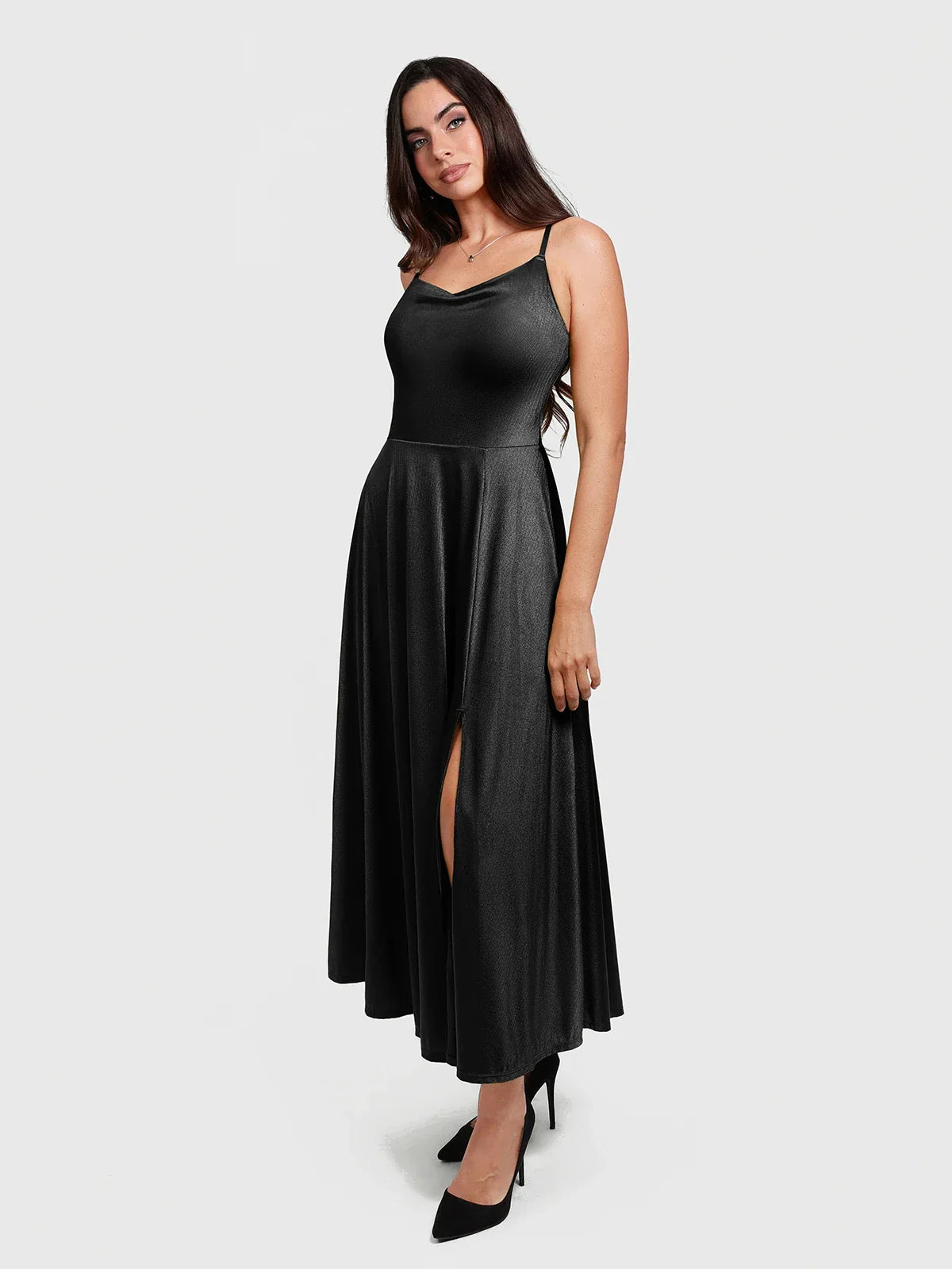 Shapewear Strappy Cowl Neck Fit & Flare Maxi Dress