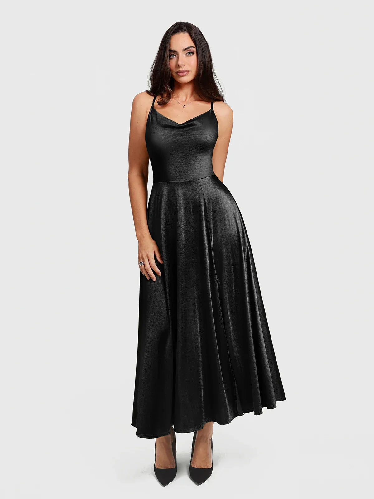 Shapewear Strappy Cowl Neck Fit & Flare Maxi Dress