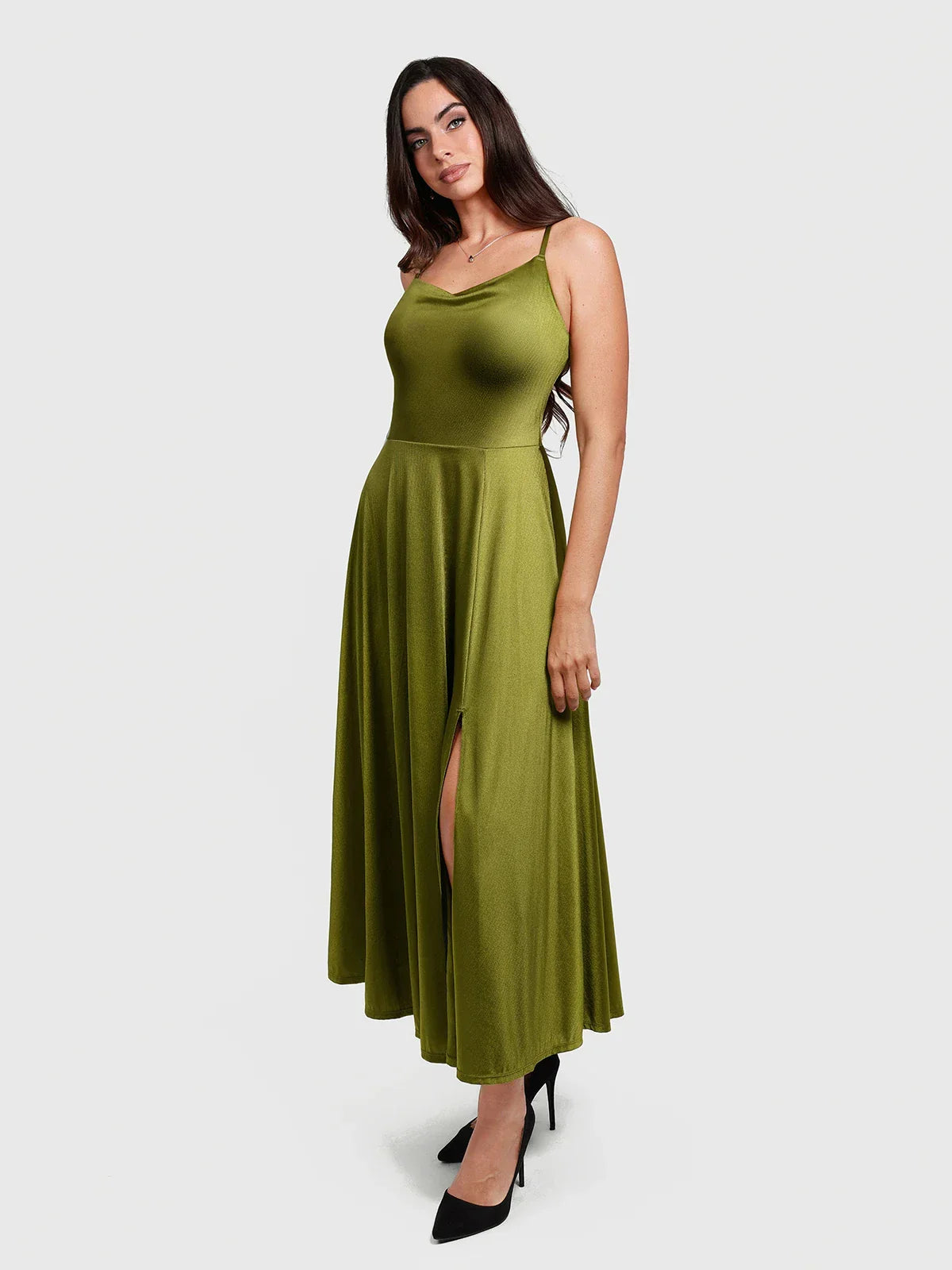 Shapewear Strappy Cowl Neck Fit & Flare Maxi Dress