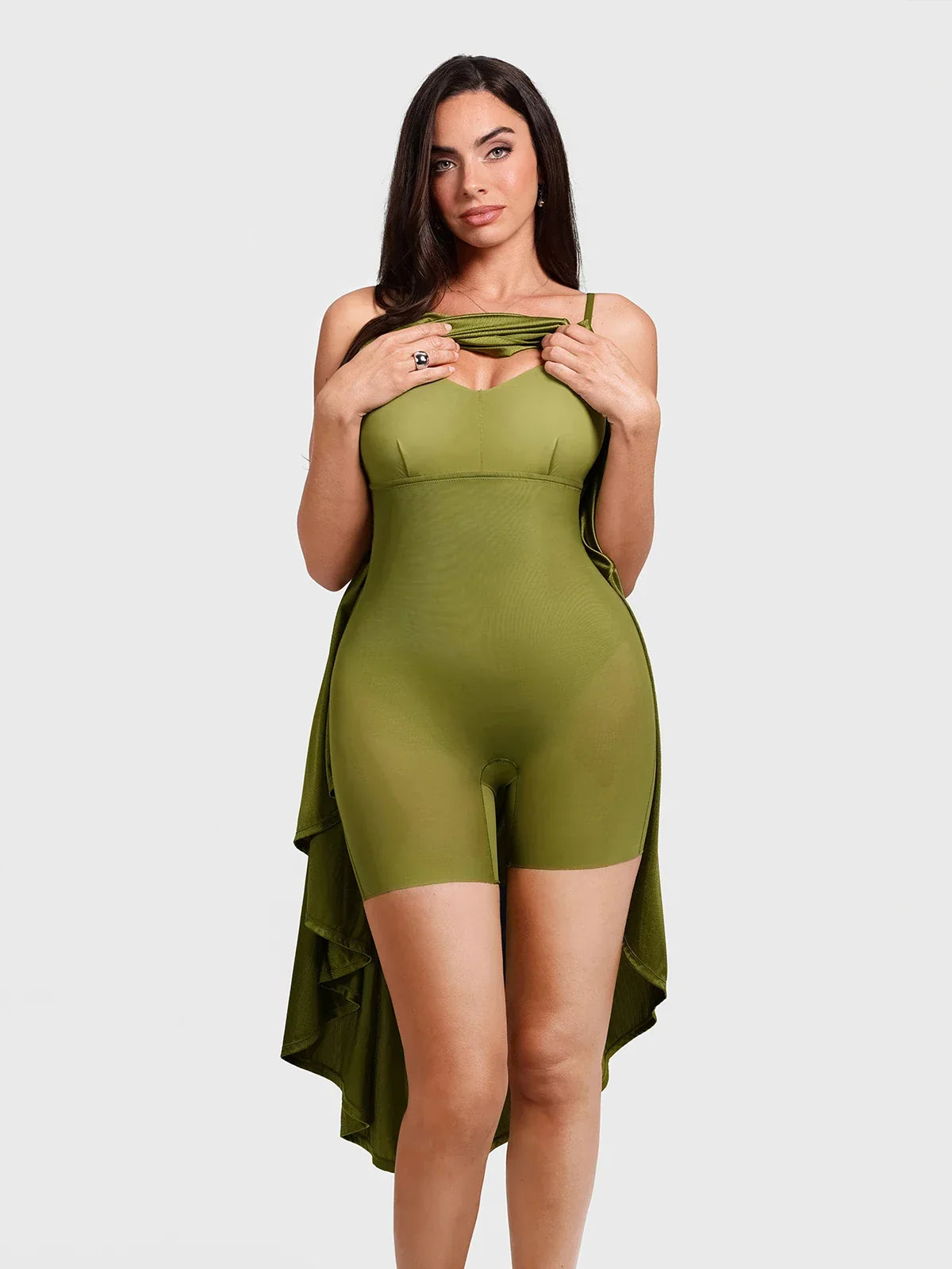 Shapewear Strappy Cowl Neck Fit & Flare Maxi Dress