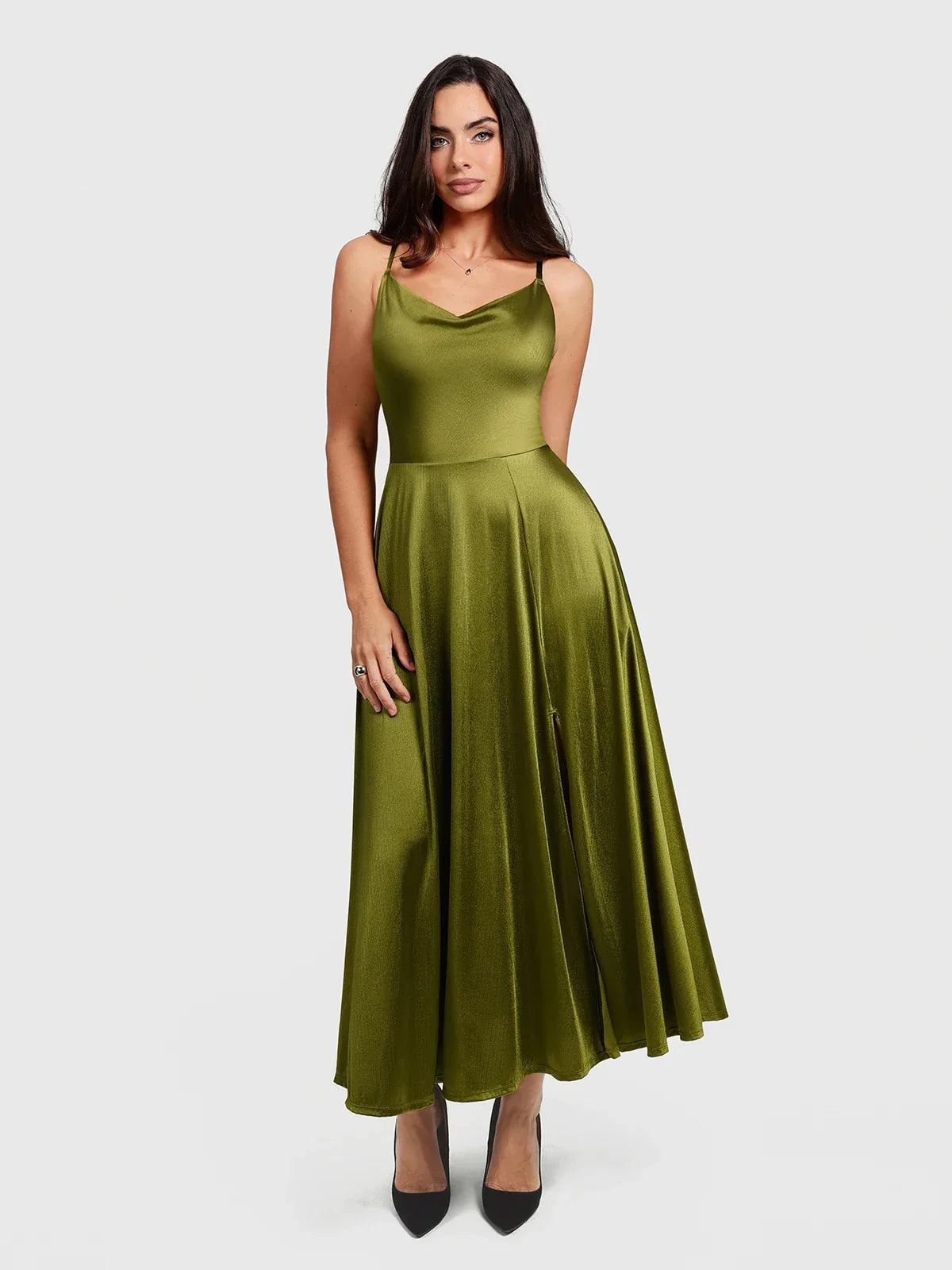 Shapewear Strappy Cowl Neck Fit & Flare Maxi Dress