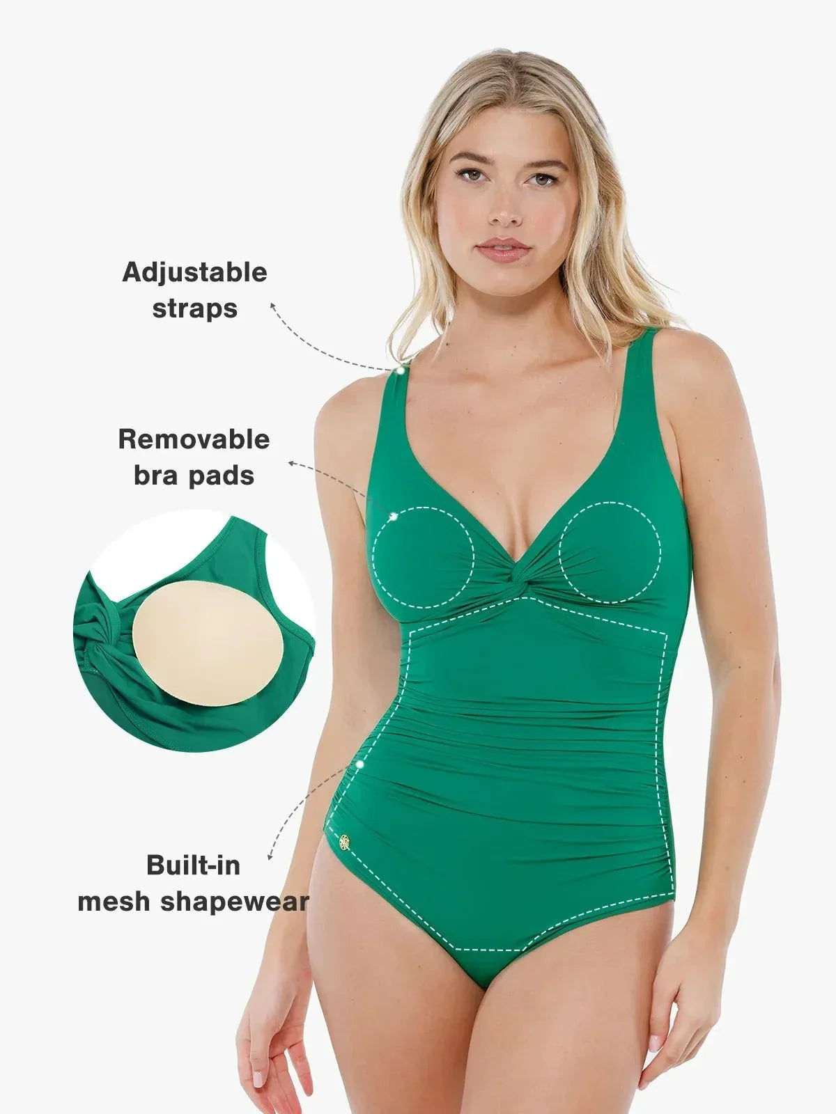 Shapewear Twist Front Ruched Tummy Control Swimsuit