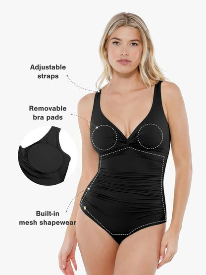 Shapewear Ruched Twist Front Sculpting Swimsuit