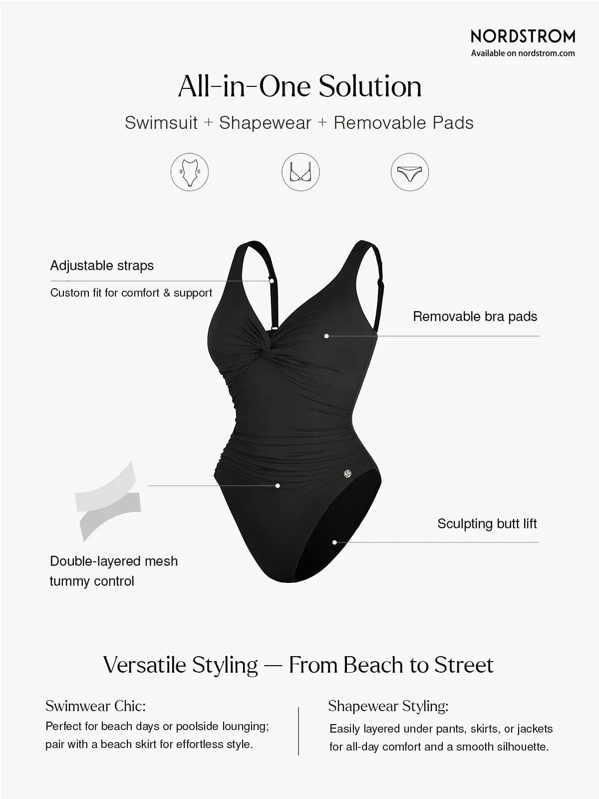 Shapewear Ruched Twist Front Sculpting Swimsuit