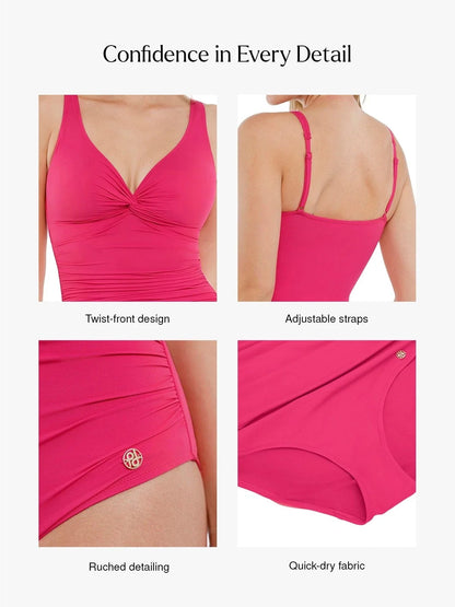 Shapewear Ruched Twist Front Sculpting Swimsuit