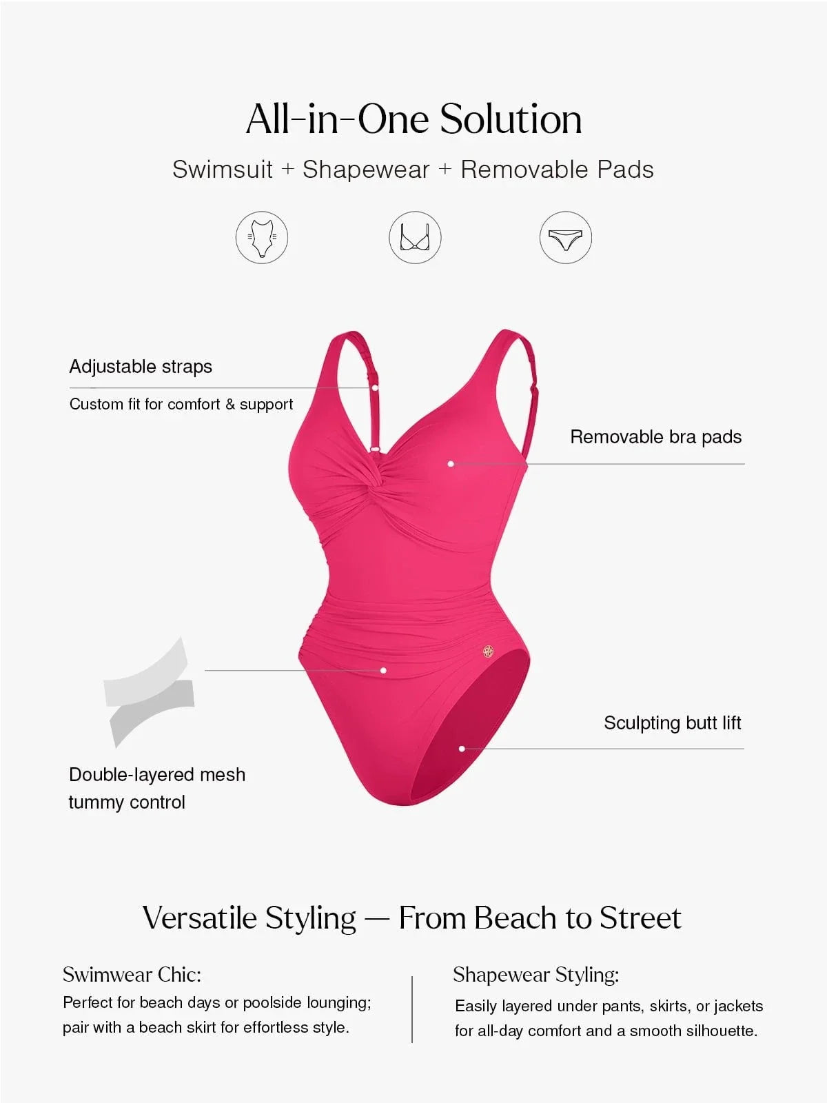 Shapewear Ruched Twist Front Sculpting Swimsuit