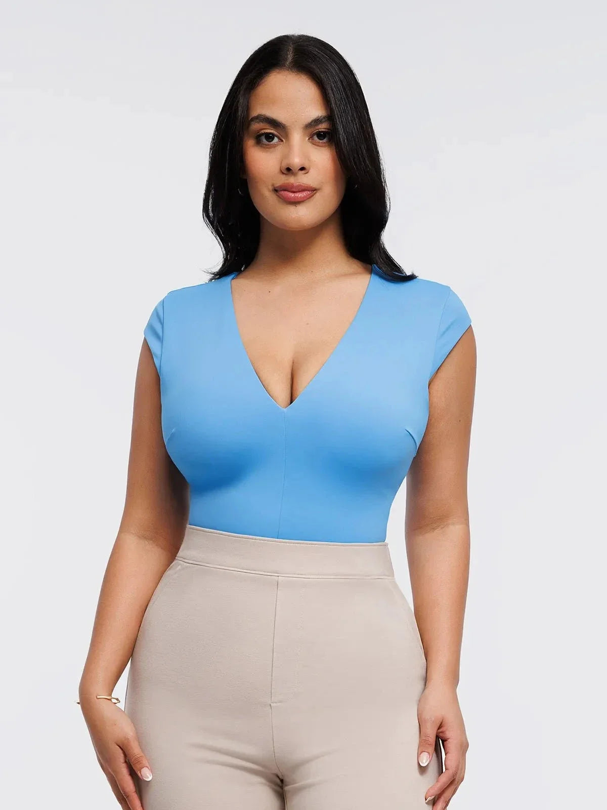 Shapewear Cap Sleeve V Neck Tummy Control  Bodysuit