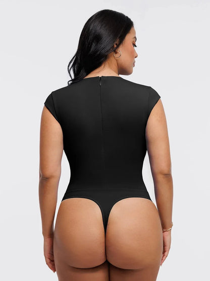 Shapewear Cap Sleeve V Neck Tummy Control  Bodysuit