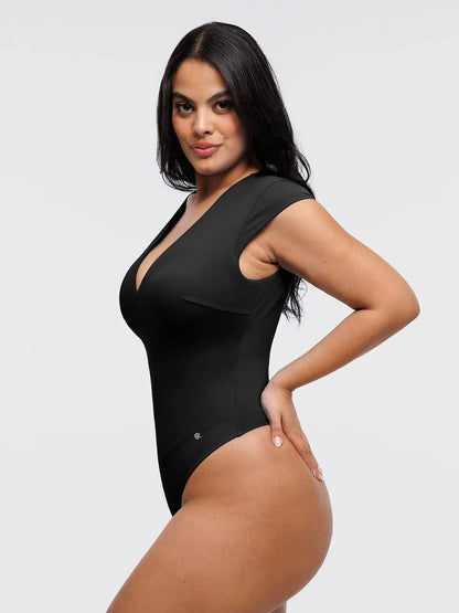 Shapewear Cap Sleeve V Neck Tummy Control  Bodysuit
