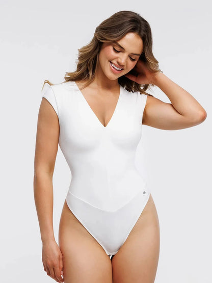 Shapewear Cap Sleeve V Neck Tummy Control  Bodysuit