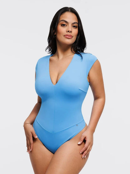 Shapewear Cap Sleeve V Neck Tummy Control  Bodysuit