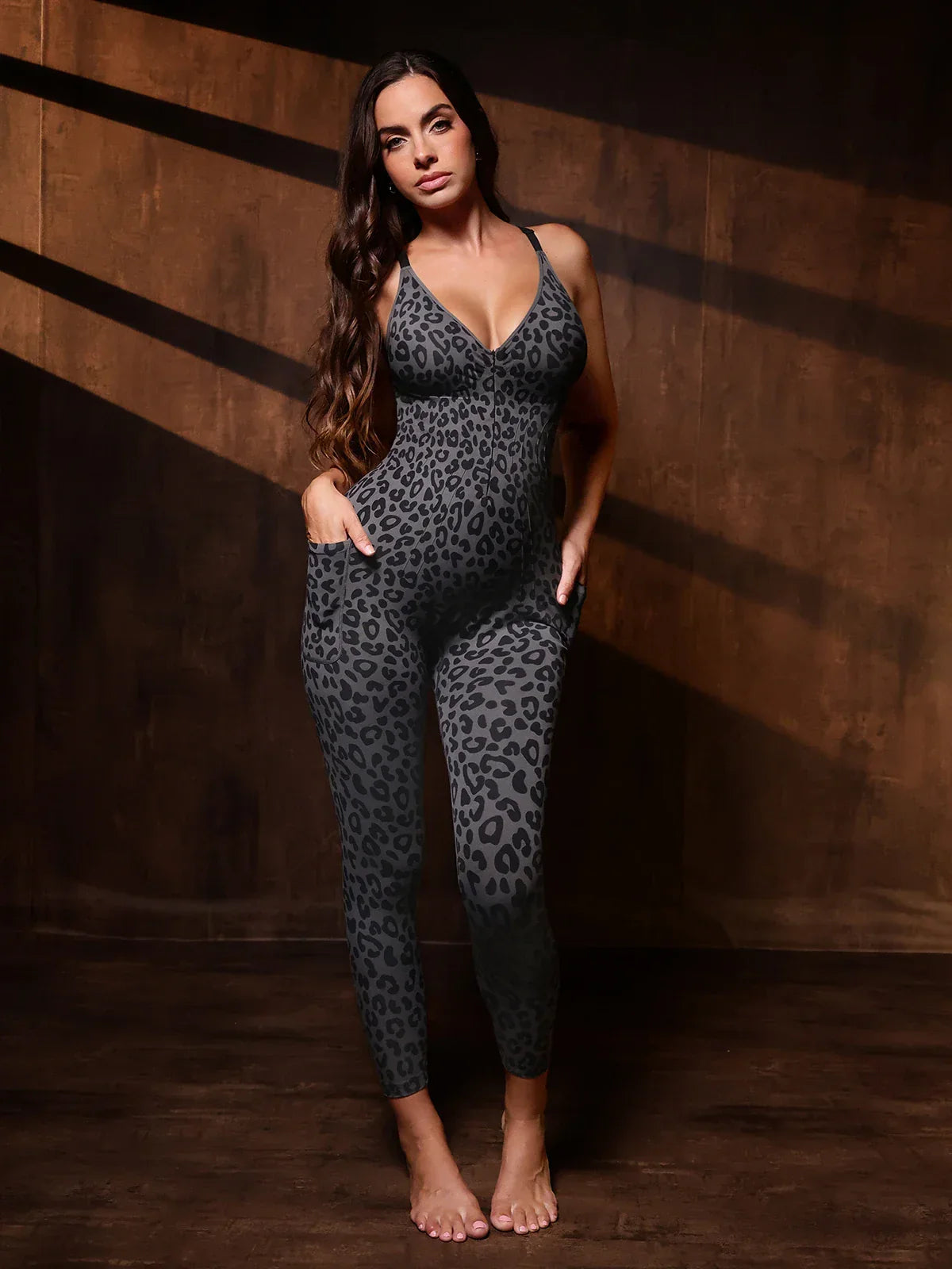 Shapewear Zip Front Deep V Adjustable Strap Jumpsuit