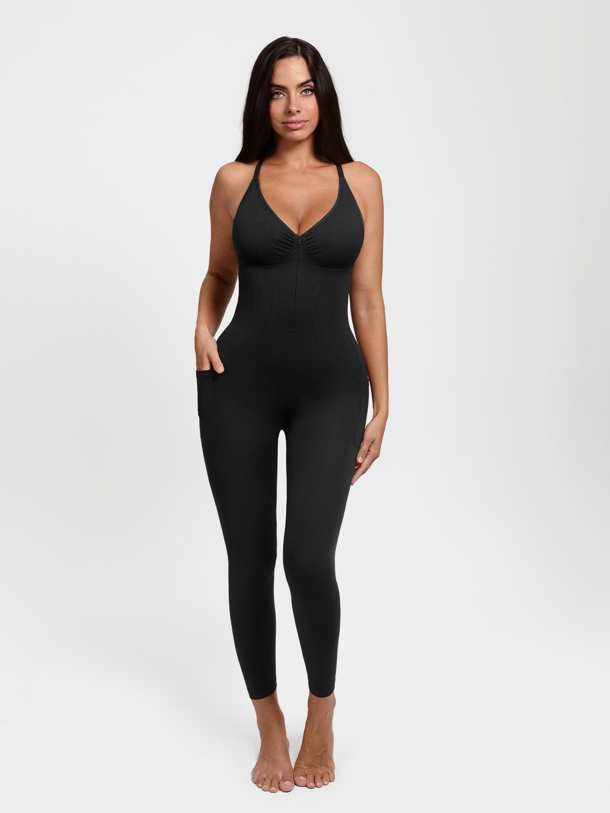 Shapewear Zip Front Deep V Adjustable Strap Jumpsuit