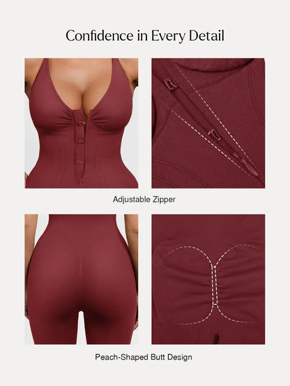 Shapewear Zip Front Deep V Adjustable Strap Jumpsuit