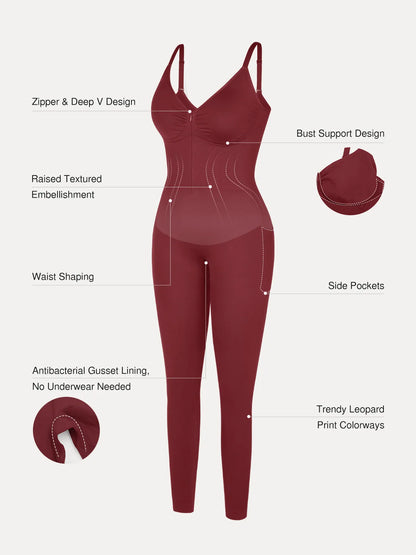 Shapewear Zip Front Deep V Adjustable Strap Jumpsuit