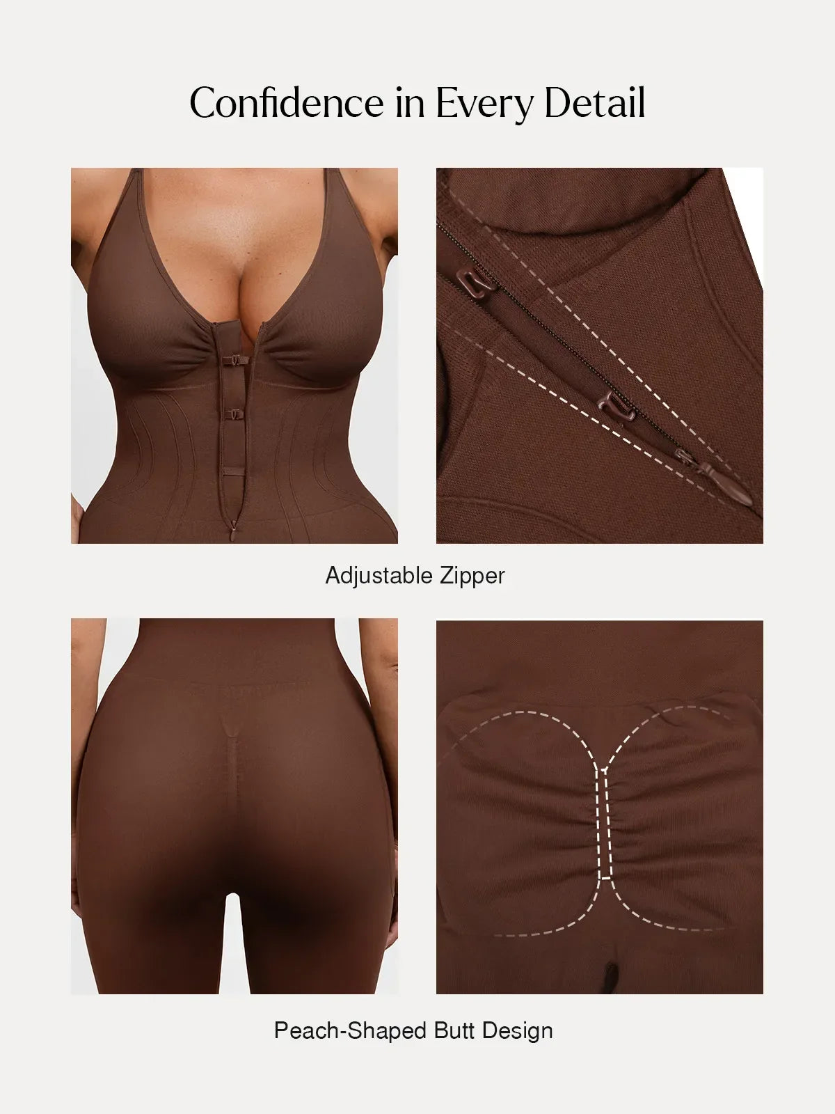 Shapewear Zip Front Deep V Adjustable Strap Jumpsuit