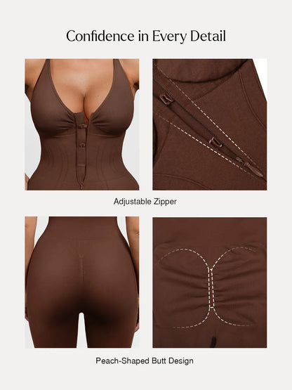Shapewear Zip Front Deep V Adjustable Strap Jumpsuit