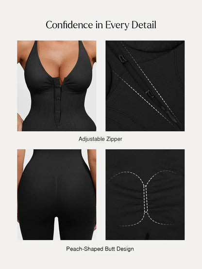 Shapewear Zip Front Deep V Adjustable Strap Jumpsuit