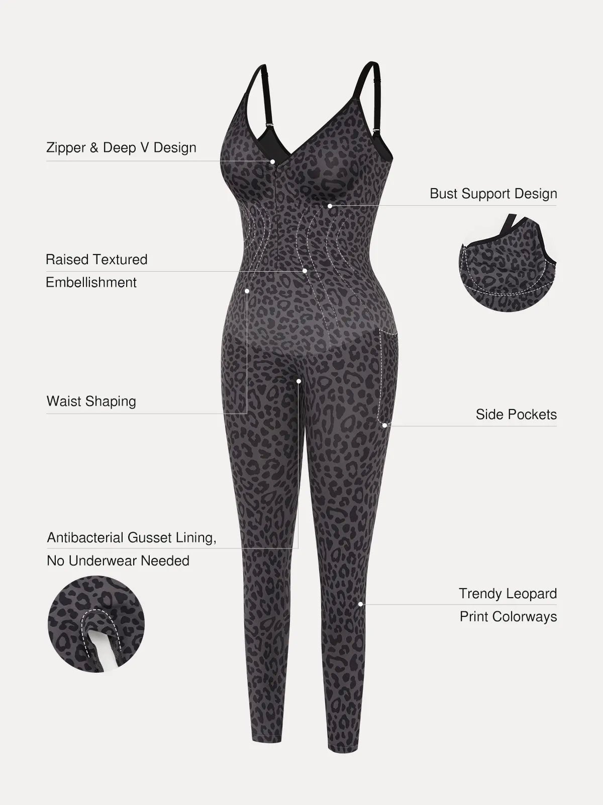 Shapewear Zip Front Deep V Adjustable Strap Jumpsuit