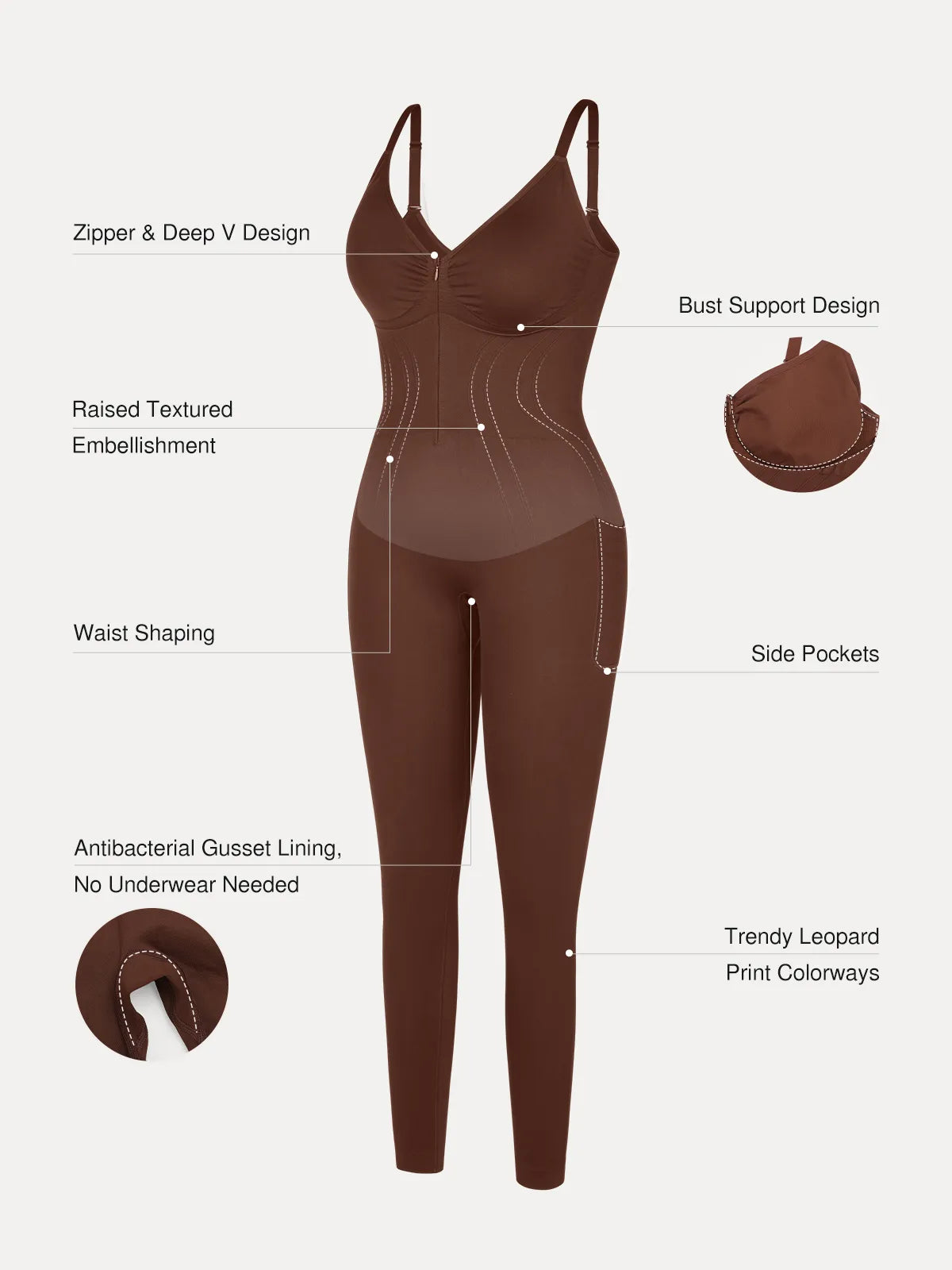 Shapewear Zip Front Deep V Adjustable Strap Jumpsuit