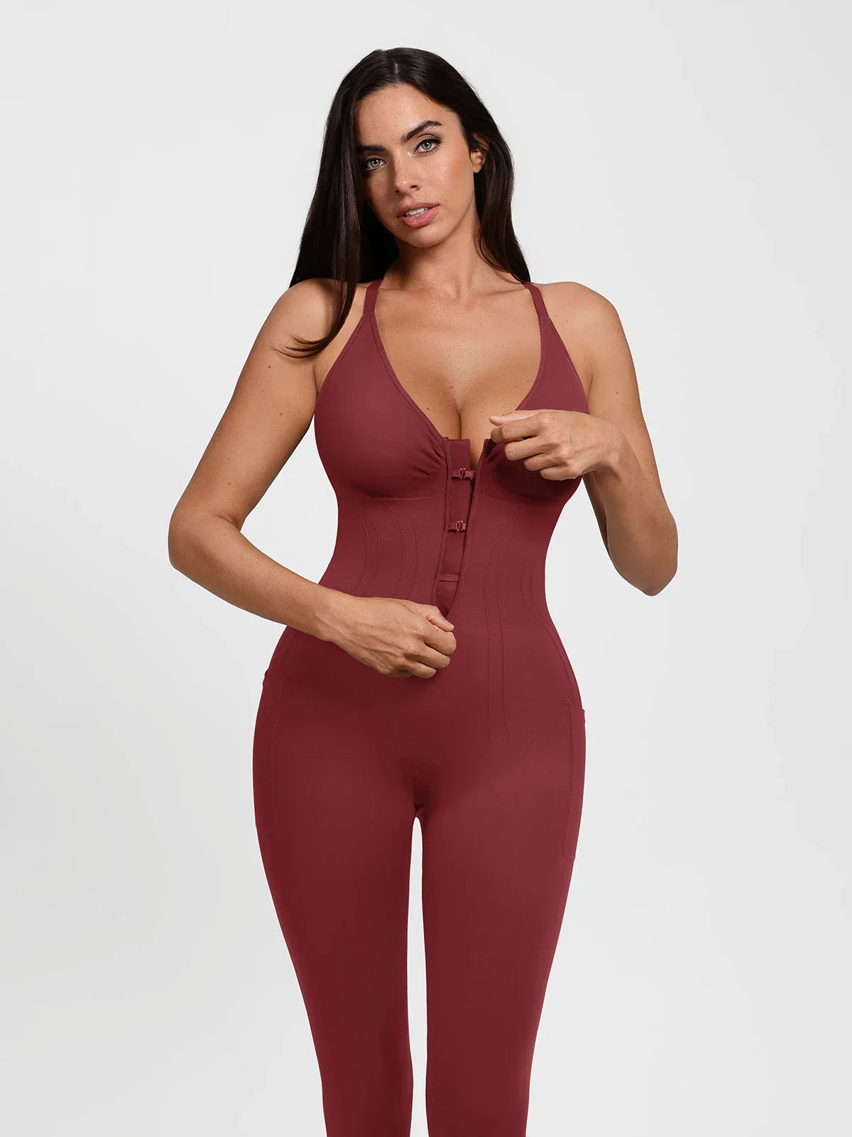 Shapewear Zip Front Deep V Adjustable Strap Jumpsuit