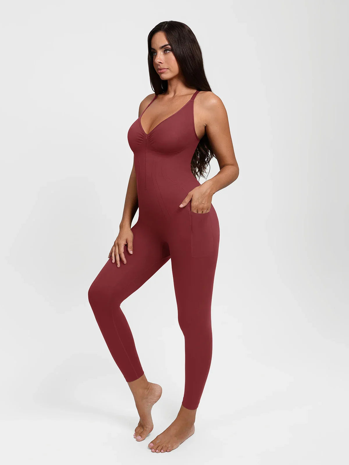 Shapewear Zip Front Deep V Adjustable Strap Jumpsuit
