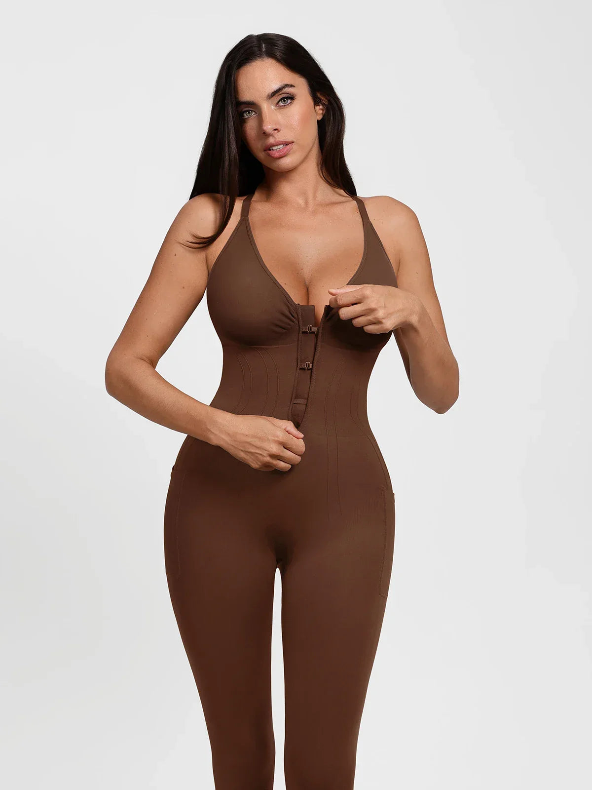 Shapewear Zip Front Deep V Adjustable Strap Jumpsuit