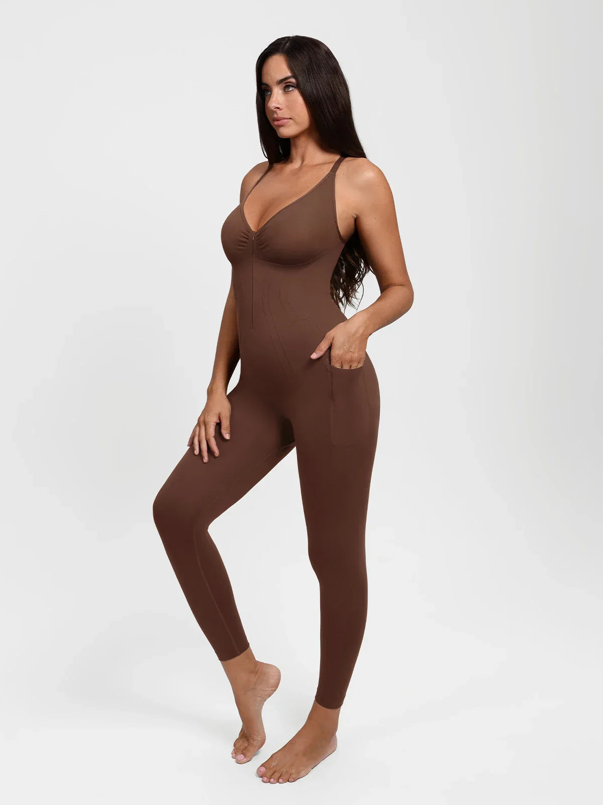 Shapewear Zip Front Deep V Adjustable Strap Jumpsuit