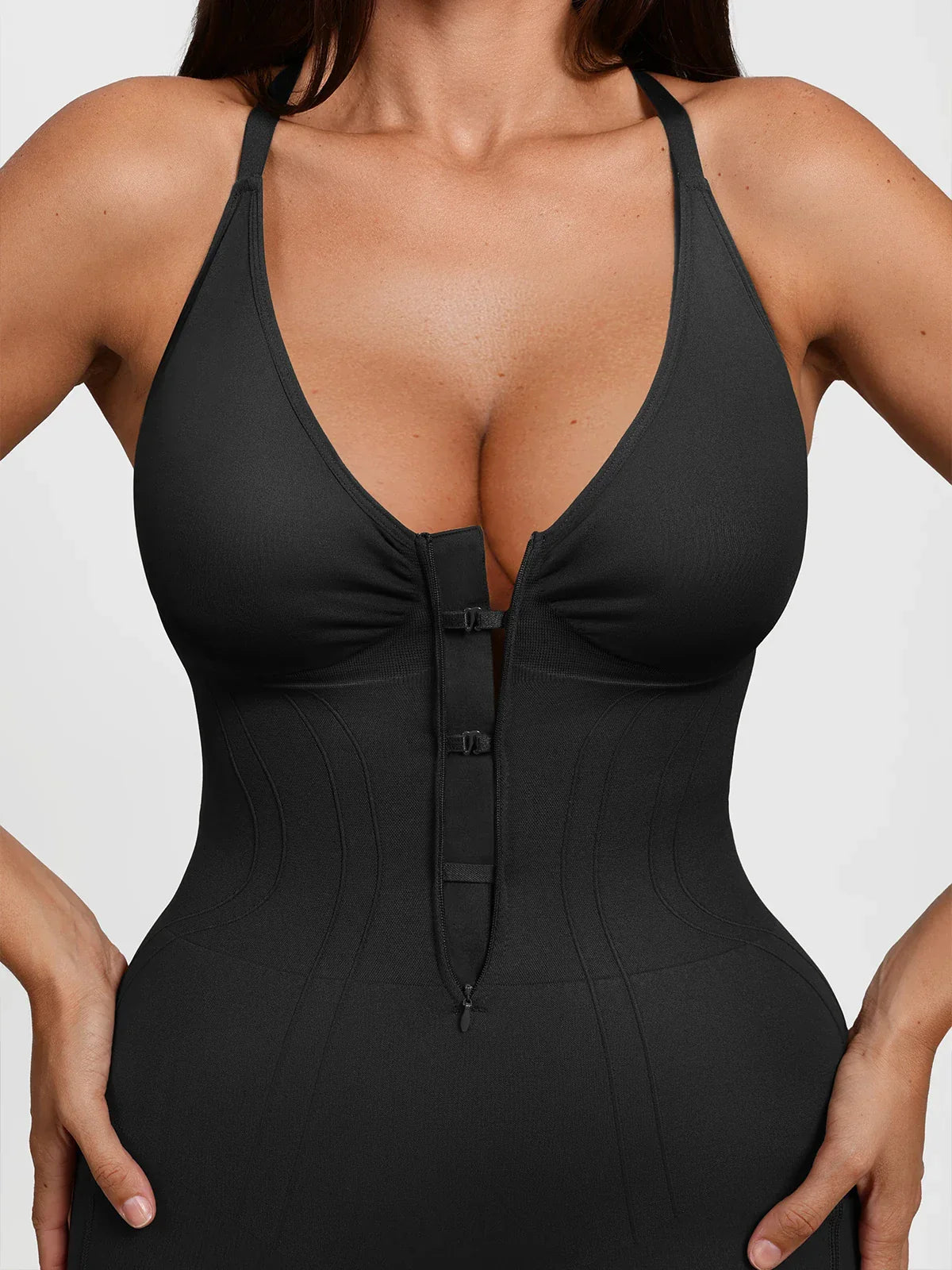 Shapewear Zip Front Deep V Adjustable Strap Jumpsuit
