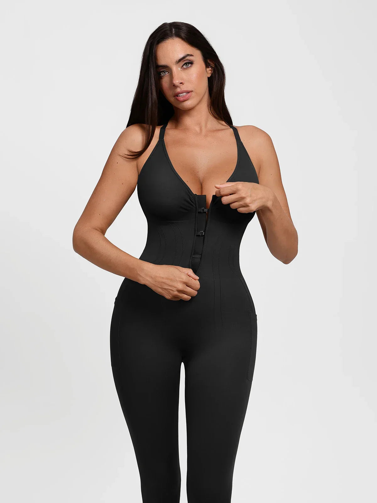 Shapewear Zip Front Deep V Adjustable Strap Jumpsuit