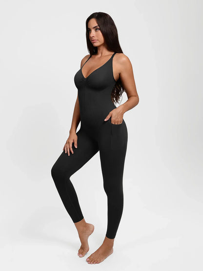 Shapewear Zip Front Deep V Adjustable Strap Jumpsuit