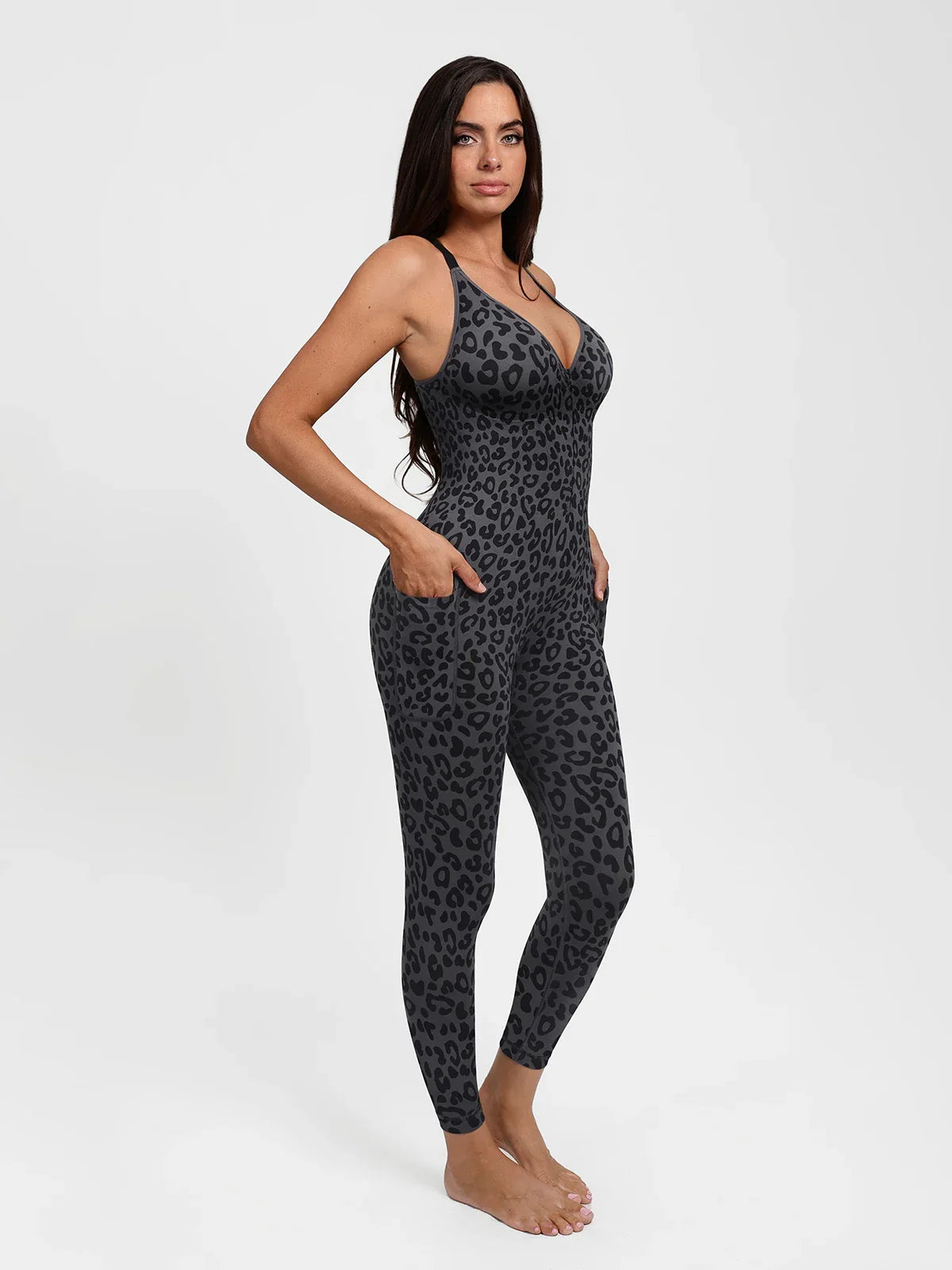 Shapewear Zip Front Deep V Adjustable Strap Jumpsuit