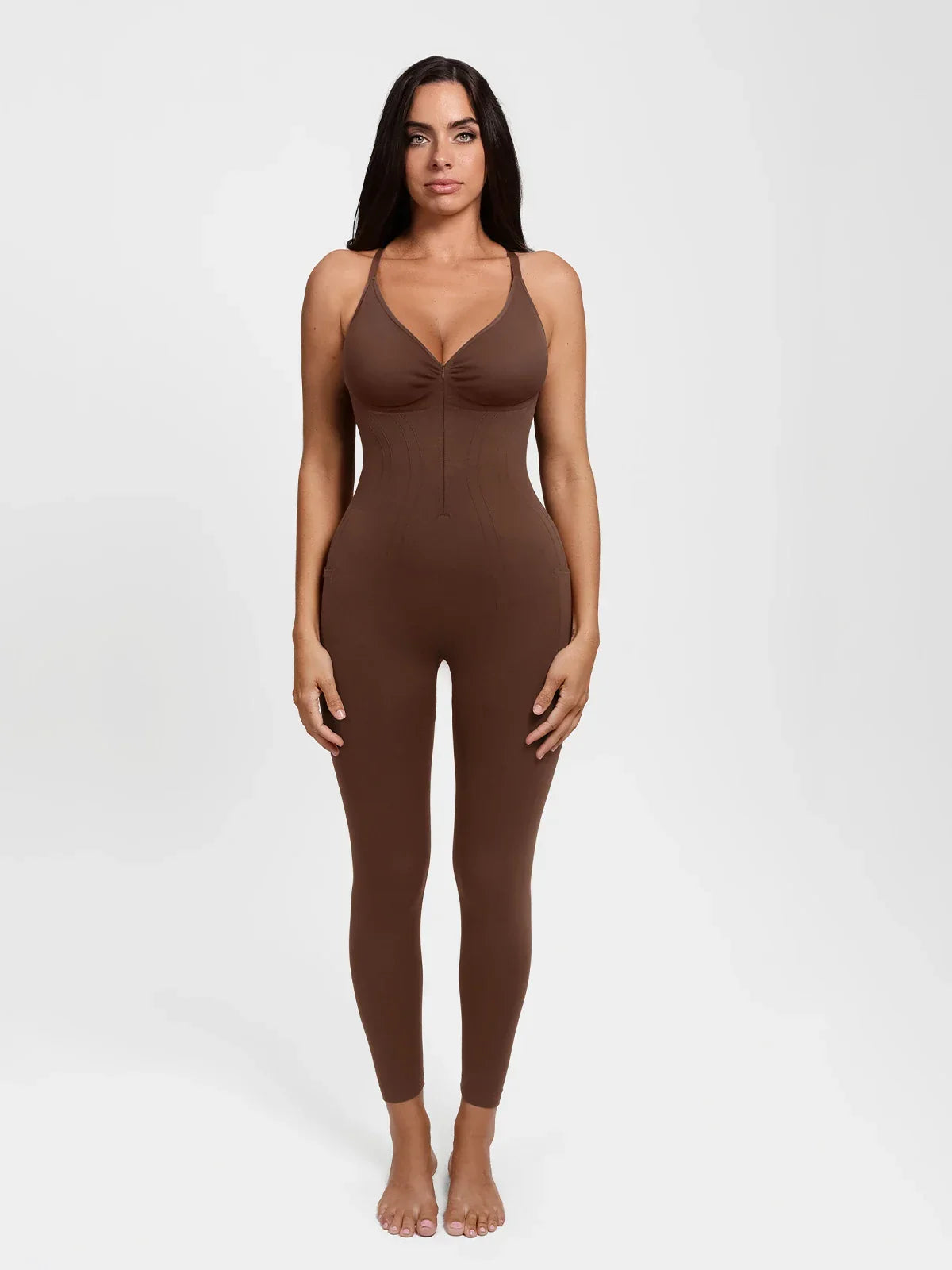 Shapewear Zip Front Deep V Adjustable Strap Jumpsuit