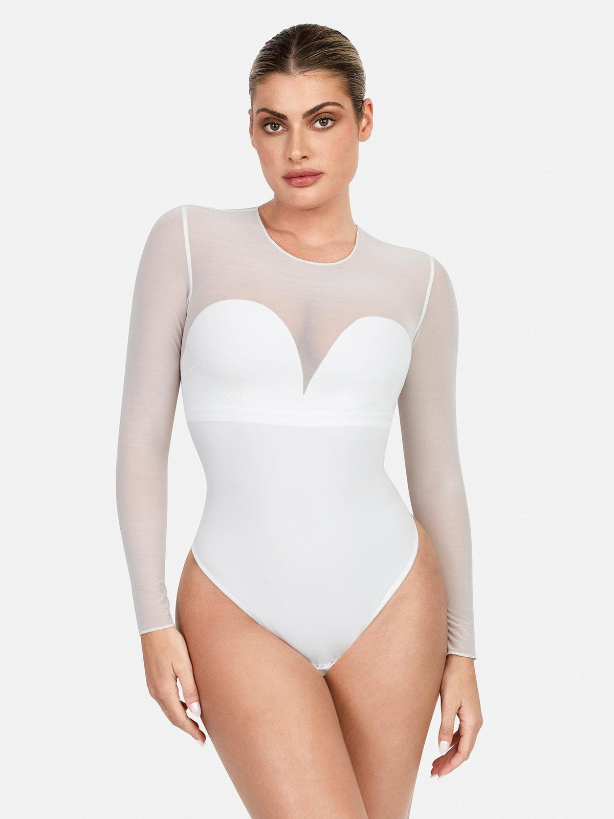 Shapewear Illusion Mesh Long Sleeve Tummy Control Bodysuit