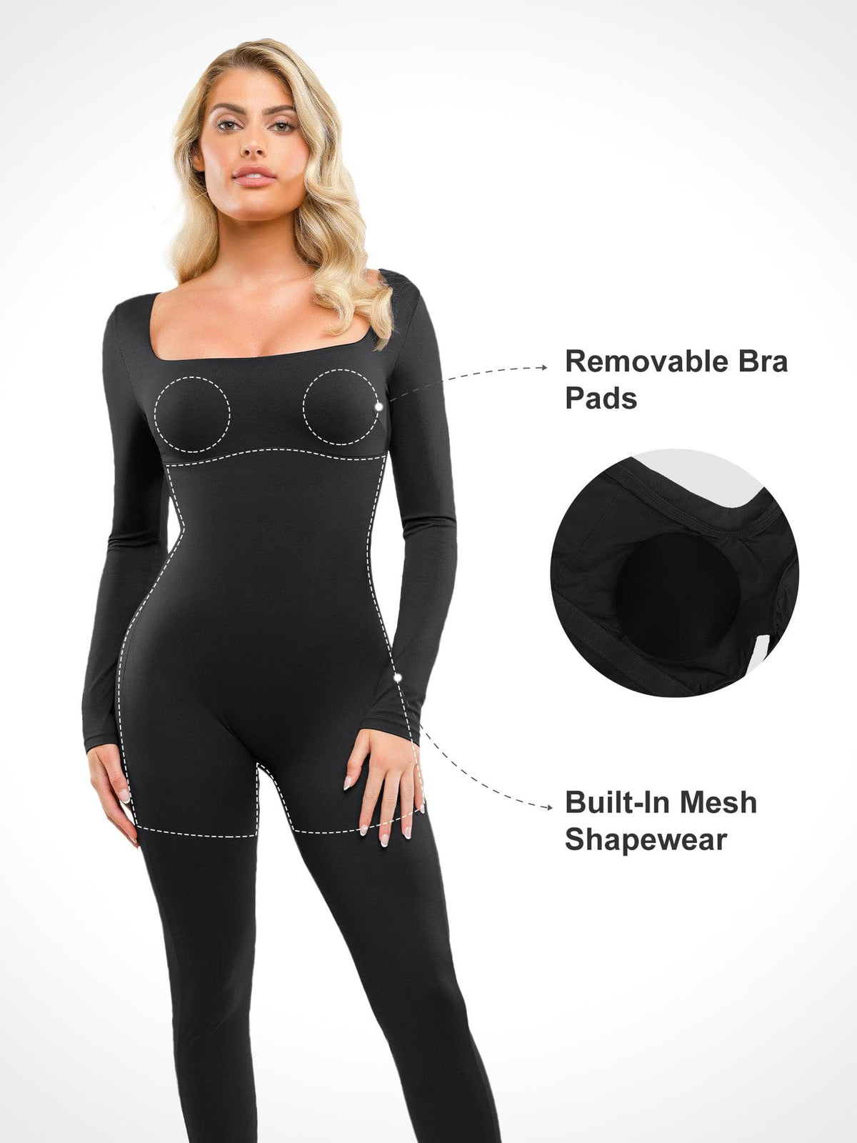 Shapewear Long Sleeve Square Neck Butt Lift Jumpsuit