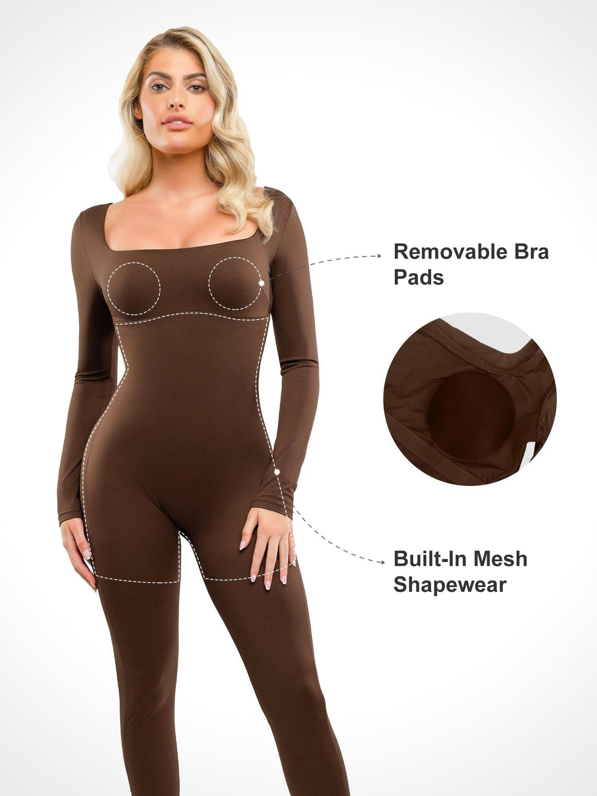 Shapewear Long Sleeve Square Neck Butt Lift Jumpsuit