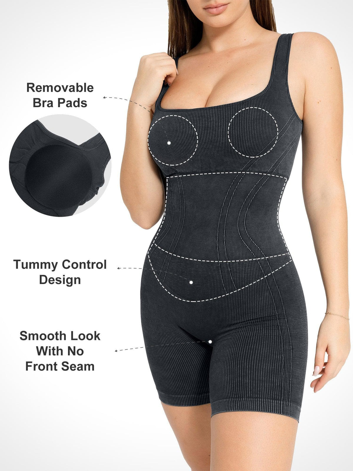 Square Neck Shapewear Tank Romper