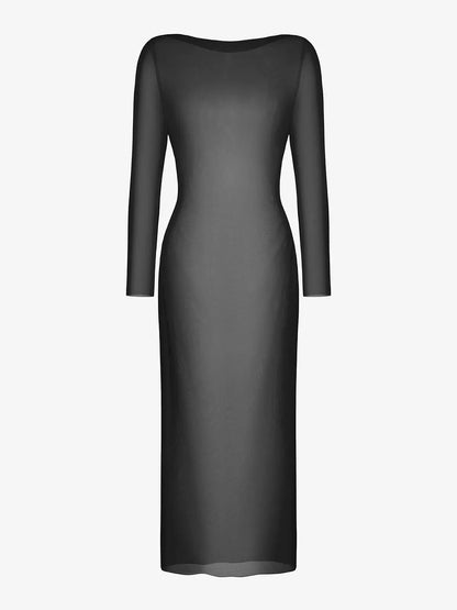 Sheer Mesh Long Sleeve Maxi Cover-Up
