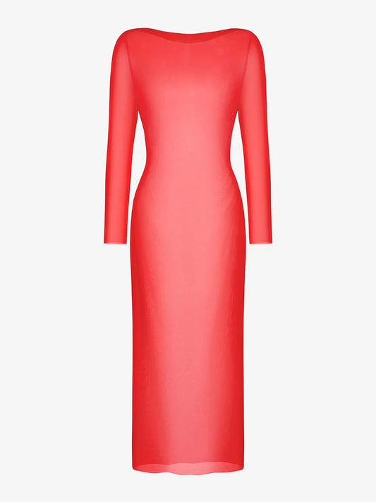 Sheer Mesh Long Sleeve Maxi Cover-Up