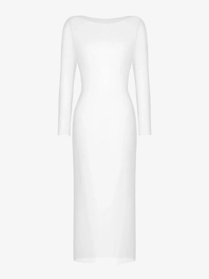 Sheer Mesh Long Sleeve Maxi Cover-Up