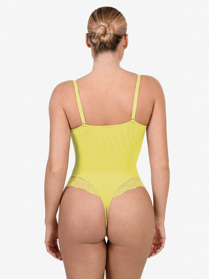 Shapewear Deep V-Neck Lace Sculpting Thong Bodysuit