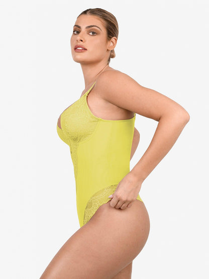 Shapewear Deep V-Neck Lace Sculpting Thong Bodysuit