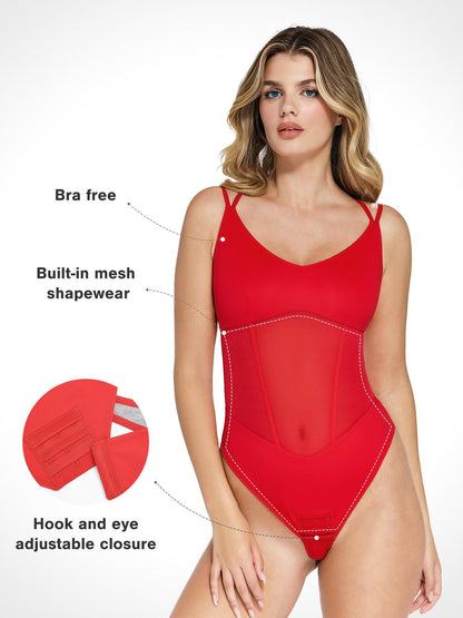 Shapewear Crisscross Back Illusion Mesh Sculpting Bodysuit
